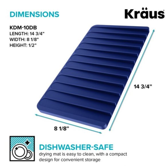 KRAUS Self-Draining Silicone Dish Drying Mat  Cyan Blue New - Picture 7 of 9